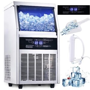 zomagas commercial ice maker machine, 80-90lbs/24h under counter ice maker, stainless steel freestanding ice machine with 28lbs bin, self-cleaning, scoop, ideal for home bar offices
