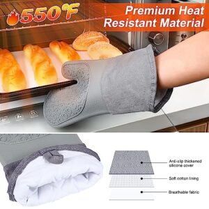 Oven Mitts and Pot Holders Sets, Silicone Oven Mitts Heat Resistant 550℉ Kitchen Oven Mits/Glove Set, Extra Long Kitchen Mittens and Hot Pads Pot Holder with Basting Brush for Baking Cooking Grilling