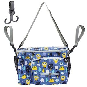 Adjustable baby stroller organizer bag with cup holders,Transparent visible phone Pocket and in front zipper pocket, Caddy Stroller bag, Stroller pouch Fits for Stroller,Baby Jogger,Pet Stroller (Owl)