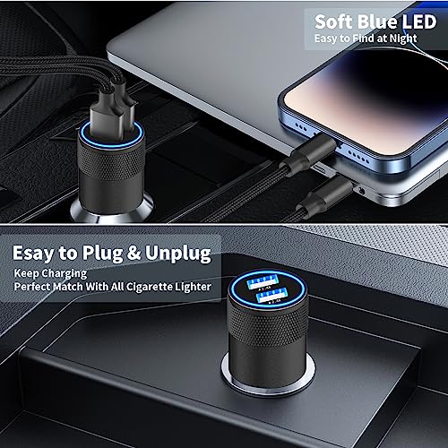 [Apple MFi Certified] iPhone Fast Car Charger, Rombica 4.8A Dual USB Smart Power Car Rapid Charger + 2 Pack Lightning to USB Braided Cable Quick Car Charge for iPhone 14 13 12 11 Pro/XS/XR/SE/X 8/iPad