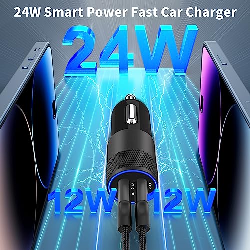 [Apple MFi Certified] iPhone Fast Car Charger, Rombica 4.8A Dual USB Smart Power Car Rapid Charger + 2 Pack Lightning to USB Braided Cable Quick Car Charge for iPhone 14 13 12 11 Pro/XS/XR/SE/X 8/iPad