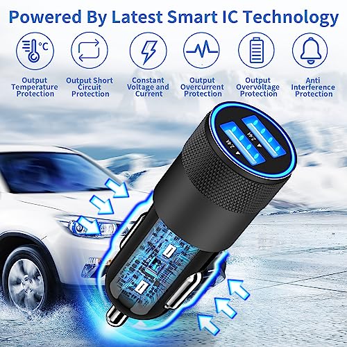 [Apple MFi Certified] iPhone Fast Car Charger, Rombica 4.8A Dual USB Smart Power Car Rapid Charger + 2 Pack Lightning to USB Braided Cable Quick Car Charge for iPhone 14 13 12 11 Pro/XS/XR/SE/X 8/iPad