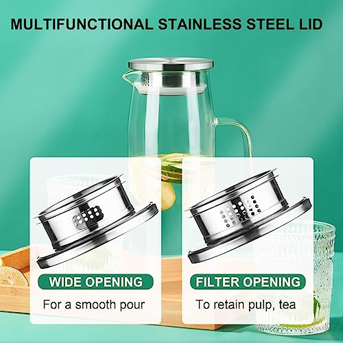 PARACITY Glass Pitcher with Lid and Spout 50oz/ 1.5L, Hot/Cold Water Pitcher, Iced Tea Pitcher for the Shelf of Fridge, Easy to Clean, High Borosilicate Glass Pitcher for Lemonde, Juice and Milk