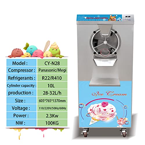 Mvckyi 10L/2.64 Gal Cylinder Italian Water Ice Machine Batch Freezer Gelato Maker Hard Ice Cream Machine for Commercial use Snack Food Equipment