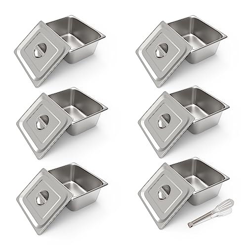 Jerlonfury 6 Pack 1/2 Size Stainless Steel Steam Table Pan with Lid, 4" Deep, 0.7mm Thickness Hotel Pan, Stainless Steel Food Pan, Steam Pan for Restaurant, Kitchen, Commercial Supplies