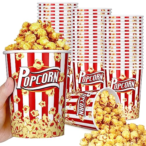 Tanlade 32 oz Disposable Popcorn Buckets 50 Pack Paper Popcorn Containers Popcorn Bowl Popcorn Tubs for Movie Night, Popcorn Cups for Concession Stand, Carnival Theme Party Decorations