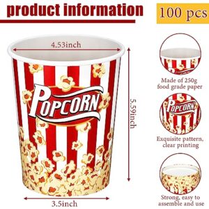 Tanlade 32 oz Disposable Popcorn Buckets 50 Pack Paper Popcorn Containers Popcorn Bowl Popcorn Tubs for Movie Night, Popcorn Cups for Concession Stand, Carnival Theme Party Decorations