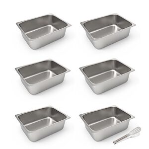 jerlonfury 6 pack 1/2 size stainless steel steam table pan, 6" deep hotel pan, 0.7mm thickness commercial food pan, steam pan for restaurant, kitchen, commercial supplies