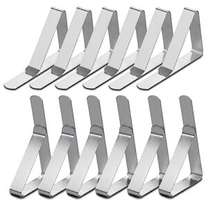 12 pack stainless steel tablecloth clips,heavy duty picnic table clips,stainless steel table cloth hold down,clips table cloth holder for restaurant picnics marquees part (stainless steel)