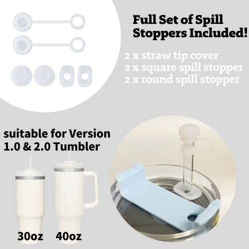 6pcs Silicone Spill Proof Stopper Compatible with Stanley 1.0 Tumbler 40oz/ 30oz Including Straw Cover Cap, Square Spill Stopper and Round Leak Stopper Compatible with Stanley Cup Accessories