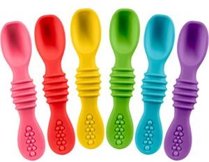 best silicone baby spoons bright color baby spoons for infants boys and girls dishwasher-safe silicone first stage feeding spoons silicone training spoon, 6 soft spoons assorted colors