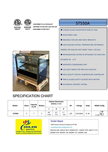 Bakery Display Cooler Case Counter top Desktop vertical Commercial refrigerator Pastry Deli 60" Glass NSF ETL UL-ST550A