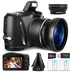 monitech digital camera for photography and video,4k 48mp vlogging camera for youtube with 2 batteries,32gb sd card, 16x digital zoom, 3.0 inch screen,compact camera for beginner