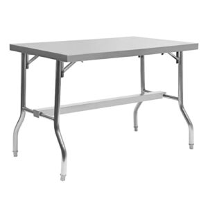 stainless steel kitchen prep table, 48 x 24 inches folding commercial worktable workstation, 1102 lbs load, heavy-duty kitchen work table w/under shelf, kitchen island for restaurant home outdoor bbq