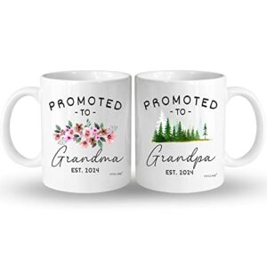 vivulla68 promoted to grandparents grandma and grandpa 2024 mugs, pregnancy announcement for grandparents mug set, grandma and grandpa announcement gifts, grandparents baby announcement christmas gift