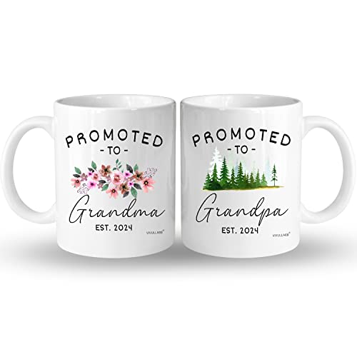 Vivulla68 Promoted To Grandparents Grandma And Grandpa 2024 Mugs, Pregnancy Announcement For Grandparents Mug Set, Grandma And Grandpa Announcement Gifts, Grandparents Baby Announcement Christmas Gift