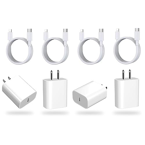 4-Pack iPhone Fast Charger, 20W PD USB C Wall Fast Charger Adapter with USB C Cable Compatible with iPhone 14/14 Pro/14 Pro Max/14 Plus/13/12/11, iPad Pro and More