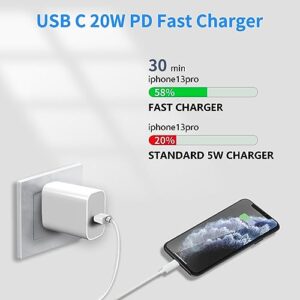 4-Pack iPhone Fast Charger, 20W PD USB C Wall Fast Charger Adapter with USB C Cable Compatible with iPhone 14/14 Pro/14 Pro Max/14 Plus/13/12/11, iPad Pro and More
