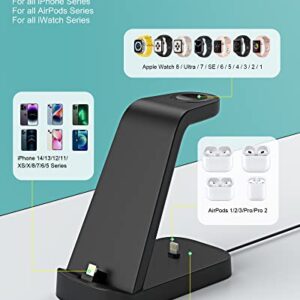 Apetiy Charging Station for Multiple Devices Apple, 3 in 1 Fast Charging Station Dock for iPhone 14/13/12/11 (Pro)/XS/XR/X/8/7/6/5, Apple Watch Series Ultra/8/7/6/SE/5/4/3/2 & AirPods with Adapter