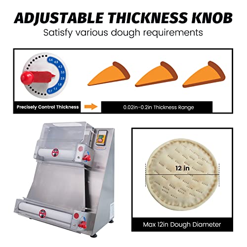 Hakka Pizza Dough Roller Sheeter - Professional Grade with Adjustable Thickness and Size, 370W, 110V