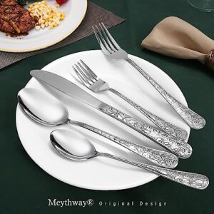 Meythway 40-Piece Vintage Carved Silverware Set for 8, Stainless Steel Flatware Set with Knife/Fork/Spoon, Cutlery Set for Home and Kitchen, Utensil Set with Dishwasher Safe