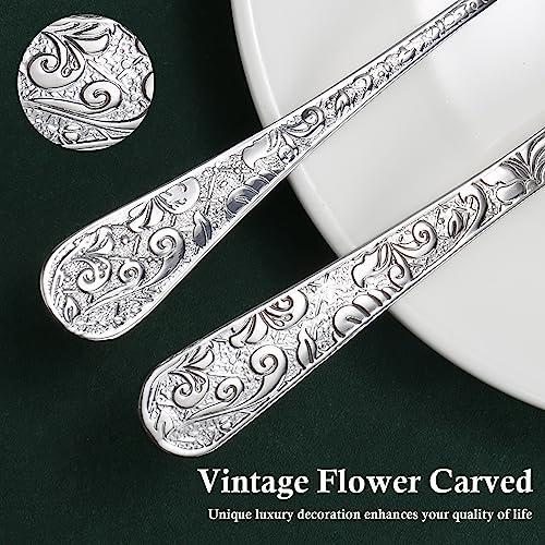 Meythway 40-Piece Vintage Carved Silverware Set for 8, Stainless Steel Flatware Set with Knife/Fork/Spoon, Cutlery Set for Home and Kitchen, Utensil Set with Dishwasher Safe