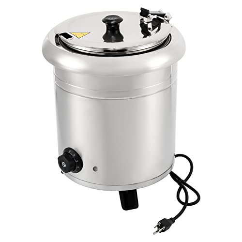 Commercial Soup Kettle - 10QT Electric Countertop Food Soup Warmer Round Restaurant Soup Kettle with Temp Control Stainless Steel Hinged Lid Detachable Pot for Home, Catering, Restaurants, Silver 400W