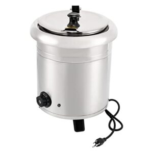 Commercial Soup Kettle - 10QT Electric Countertop Food Soup Warmer Round Restaurant Soup Kettle with Temp Control Stainless Steel Hinged Lid Detachable Pot for Home, Catering, Restaurants, Silver 400W