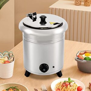 Commercial Soup Kettle - 10QT Electric Countertop Food Soup Warmer Round Restaurant Soup Kettle with Temp Control Stainless Steel Hinged Lid Detachable Pot for Home, Catering, Restaurants, Silver 400W