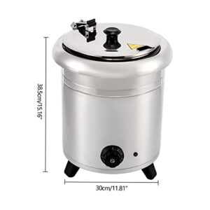 Commercial Soup Kettle - 10QT Electric Countertop Food Soup Warmer Round Restaurant Soup Kettle with Temp Control Stainless Steel Hinged Lid Detachable Pot for Home, Catering, Restaurants, Silver 400W