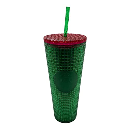 Starbucks Spring 2023 Watermelon Grid Green w/Green Straw and Pink Lid 24 oz Tumbler