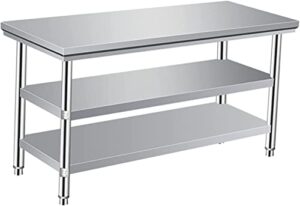 commercial kitchen work catering table, commercial kitchen table stainless steel work table utility worktable with double under shelf heavy duty food prep workbench (size : 100x60x80cm)