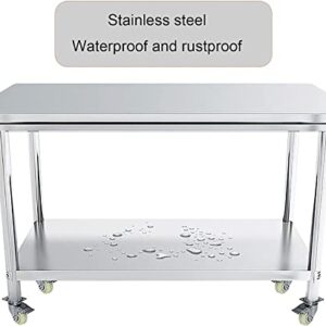 Commercial Kitchen Work Catering Table, Stainless Steel Work Table Commercial Workbench Heavy Duty Table with Caster Wheels Undershelf and Galvanized Legs for Restaurant (Size : 80x50x85cm)