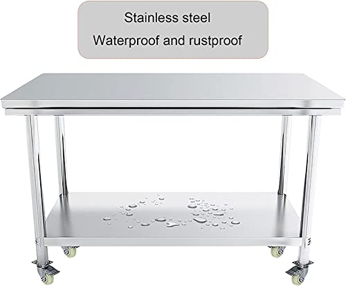 Commercial Kitchen Work Catering Table, Stainless Steel Work Table Commercial Workbench Heavy Duty Table with Caster Wheels Undershelf and Galvanized Legs for Restaurant (Size : 80x50x85cm)