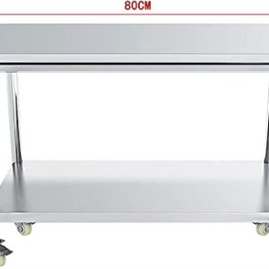 Commercial Kitchen Work Catering Table, Stainless Steel Work Table Commercial Workbench Heavy Duty Table with Caster Wheels Undershelf and Galvanized Legs for Restaurant (Size : 80x50x85cm)