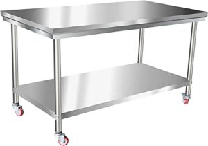 commercial kitchen work catering table, stainless steel work table commercial kitchen work table heavy duty prep worktable with 4 casters (wheels) for restaurant, home (size : 80x60x85cm)