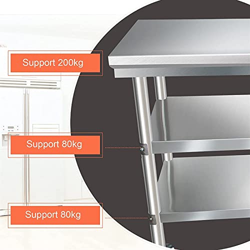 Commercial Kitchen Work Catering Table, Kitchen Work Table Stainless Steel Worktable Commercial Heavy Duty Prep Workbench with 4 Casters (Wheels) for Restaurant, Hotel Rack (Size : 100x60x85cm)