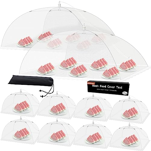 Mesh Food Covers for Outside - 10 Pack Upgraded 2 Extra Large 40x24 in & 8 Large 17x17 in Outdoor Party Food Cover Tent Collapsible Picnic Nets Umbrella Screen Pop Up Food Dome (White)