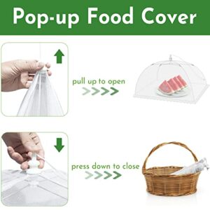 Mesh Food Covers for Outside - 10 Pack Upgraded 2 Extra Large 40x24 in & 8 Large 17x17 in Outdoor Party Food Cover Tent Collapsible Picnic Nets Umbrella Screen Pop Up Food Dome (White)