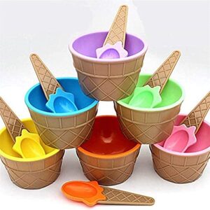 YUMOMUY Ice Cream bowls and Spoons,Cartoon Candy Colorice cream bowls for kids set, Reusable Plastic ice cream cups,ice cream birthday party decorations (6Pack)