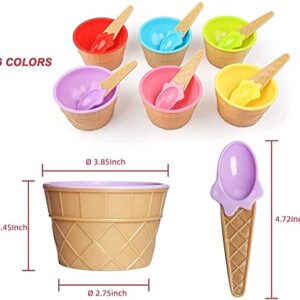 YUMOMUY Ice Cream bowls and Spoons,Cartoon Candy Colorice cream bowls for kids set, Reusable Plastic ice cream cups,ice cream birthday party decorations (6Pack)