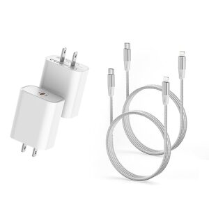 [mfi certified] iphone charger fast charging, 2 pack 20w pd usb-c wall charger and 6 ft usb c to lightning cable iphone fast charger compatible iphone 14 13 12 11 more