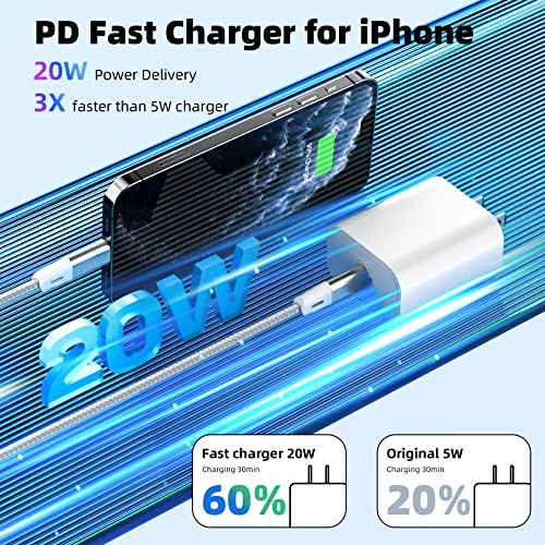 [MFi Certified] iPhone Charger Fast Charging, 2 Pack 20W PD USB-C Wall Charger and 6 FT USB C to Lightning Cable iPhone Fast Charger Compatible iPhone 14 13 12 11 More