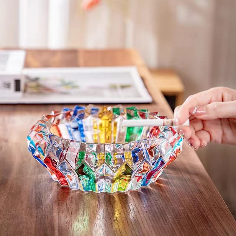 Crystal Colorful Ashtray, Cigar Cigarettes Ash Tray Holder Home Office Desktop Tabletop Decoration (5.5")