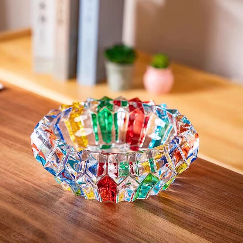 Crystal Colorful Ashtray, Cigar Cigarettes Ash Tray Holder Home Office Desktop Tabletop Decoration (5.5")