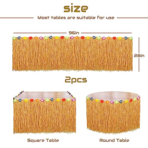 2 Pc Luau Grass Table Skirt, Hawaiian Table Skirt, 9 Feet Hawaiian Fringe Table Skirt, Grass Table Skirts for Luau Party, Luau Plastic Table Skirt for Hawaiian Luau Party Supplies Birthday Decoration