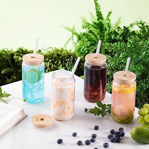 MANJUSAWA 4PCS Drinking Cups With Lids and Straws_16oz Beer Can Shaped Drinking Cups-Iced Coffee Cups,Cute Jars with Straw and Lid,Ideal for Beer,Cocktail,Whiskey,Iced Coffee,Iced Tea and Soda