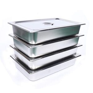 4 pack hotel pan 4" deep steam table pan with lid 20" l x 12" w food prep pans stainless steel catering food buffet non-stick pan