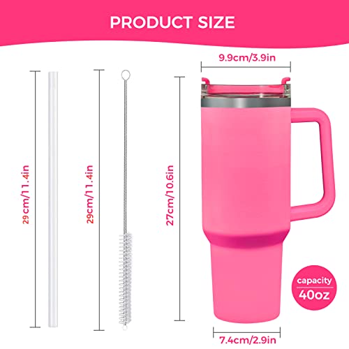 40oz Stainless Steel Tumbler with Handle Lid and Straw Insulated Coffee Mug Water Bottle Tumbler Keeps Hot and Cold Travel Cup (Azalea Red)