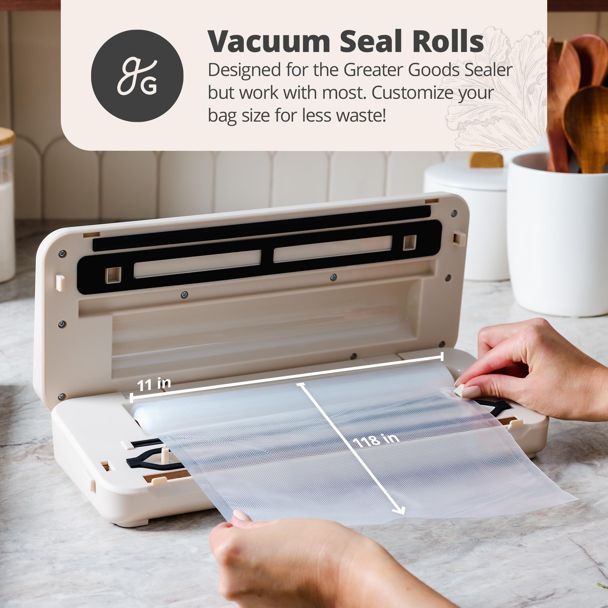 Greater Goods Vacuum Seal Rolls - Pack of 3 Rolls of Food Saver Bags, Each Roll 118 Inches Long | Vacuum Seal Bags Made from Food-Grade, BPA-Free Material | Designed in St. Louis